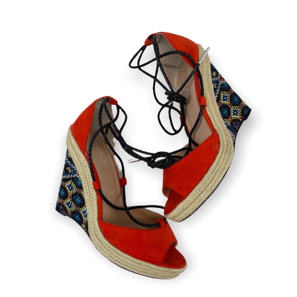 Charles David Suede Espadrille Aztec Wedge Sandals
